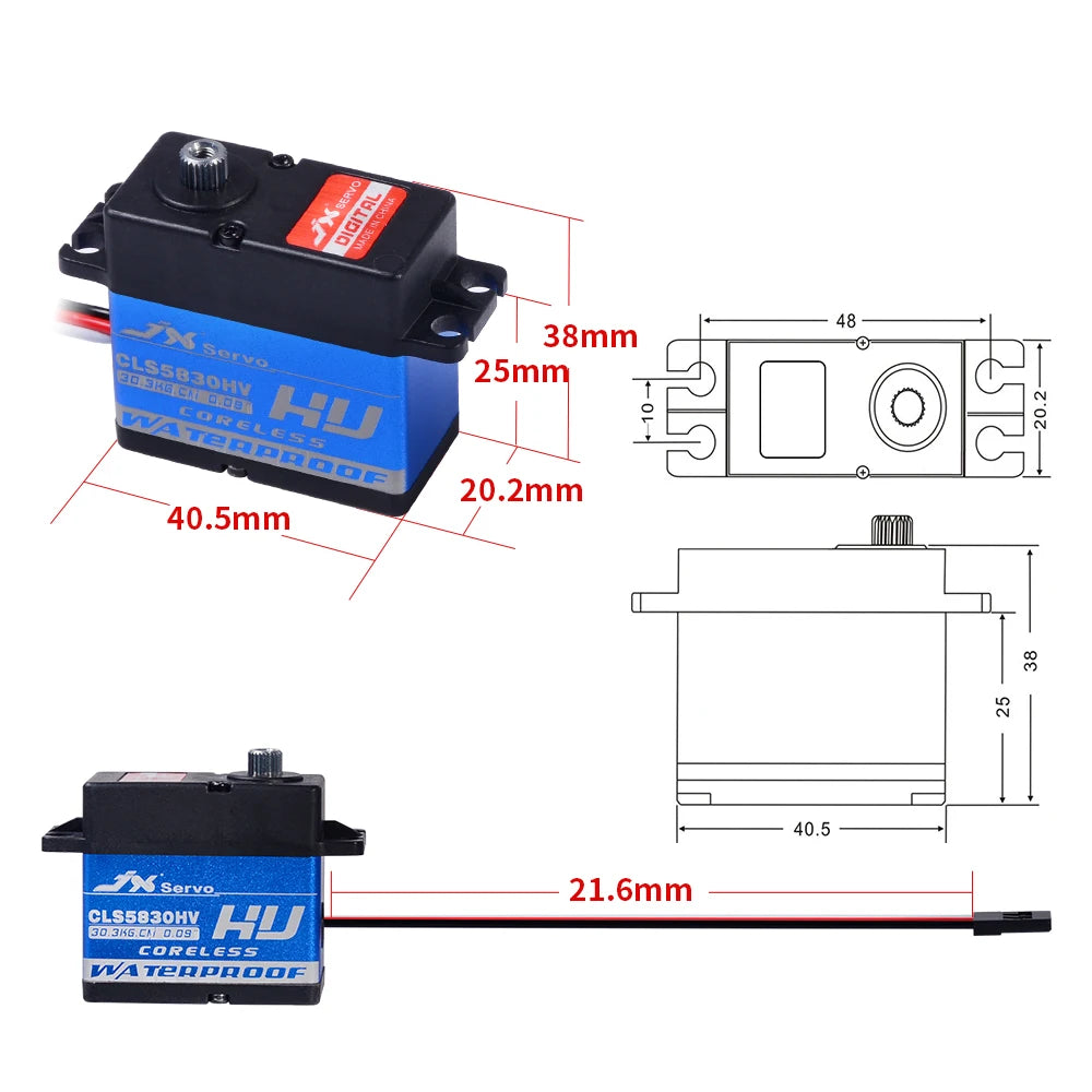 JX Servo CLS5830HV - 8.4V 30kg 0.09 sec/60° 58g Full Waterproof HV Coreless High Quality Servo For Car Crawler TRX4 SCX10 RC Boat RC Model 7 JX Servo, Servo CLS5830HV