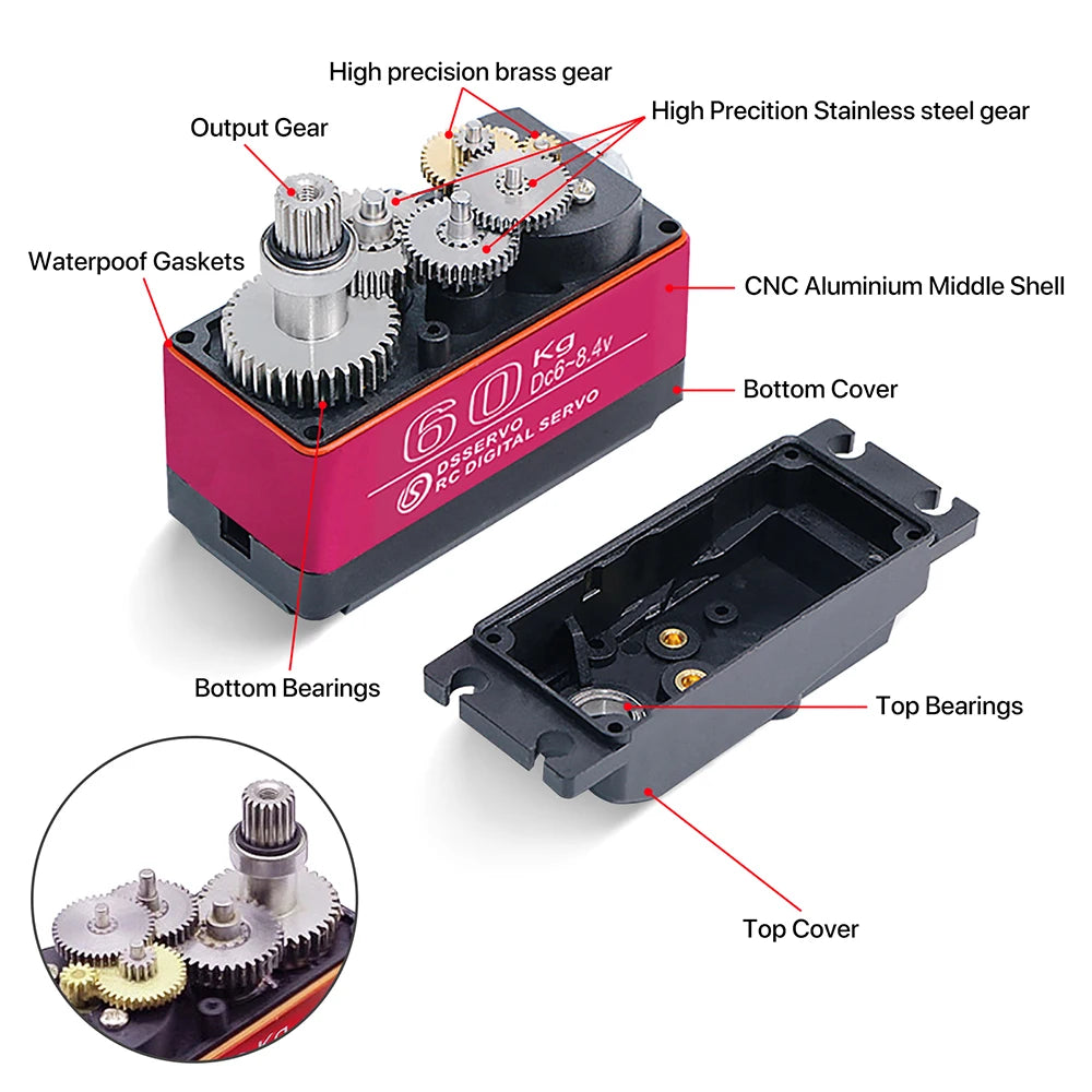 DSServo 60Kg 80Kg 150Kg Digital Servo - RC 1/5 Servo Waterproof High Torque Servo for Redcat HPI Baja 5B SS compatible SAVOX-0236 18 DSServo, high precision brass gear High Precition Stainless steel gear Output Gear Waterpoof Gas