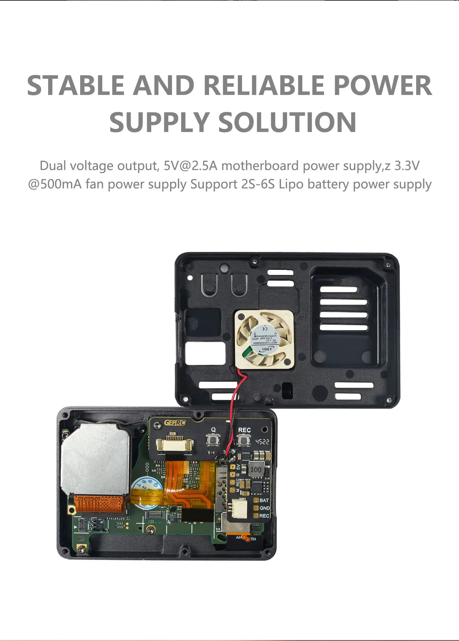 GEPRC Naked Camera, 5V@2.5A motherboard power supply,z 3.3V @50OmA fan