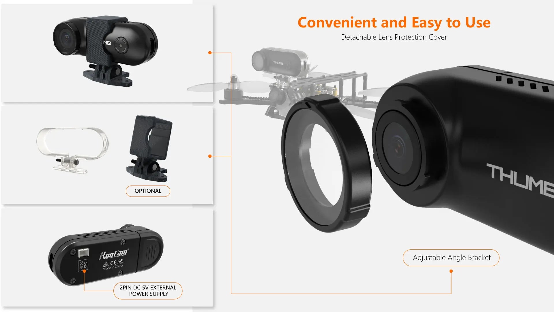 RunCam Thumb Camera - HD Action Camera 1080P/60FPS FOV 150°Built-in Gyro Stabilization 128G SD Card 9.8g FPV Camera 11 RunCam Thumb Camera, Detachable Lens Protection Cover OPTIONAL 0) (€FG Adjustable Angle