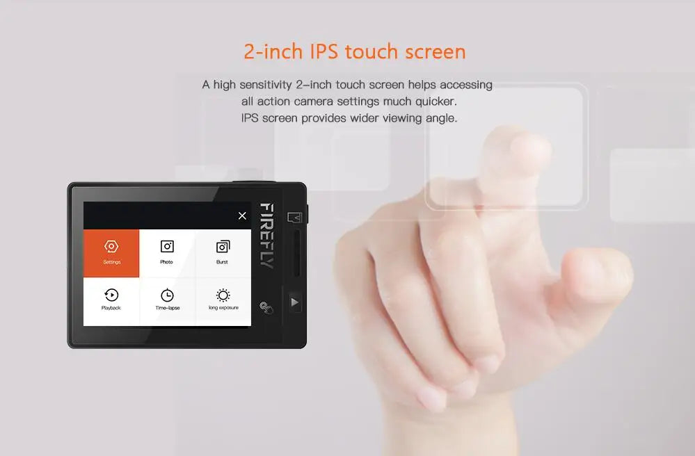Hawkeye Firefly 8SE Action Camera, high sensitivity 2-inch IPS touch screen helps accessing all action camera settings much quicker 