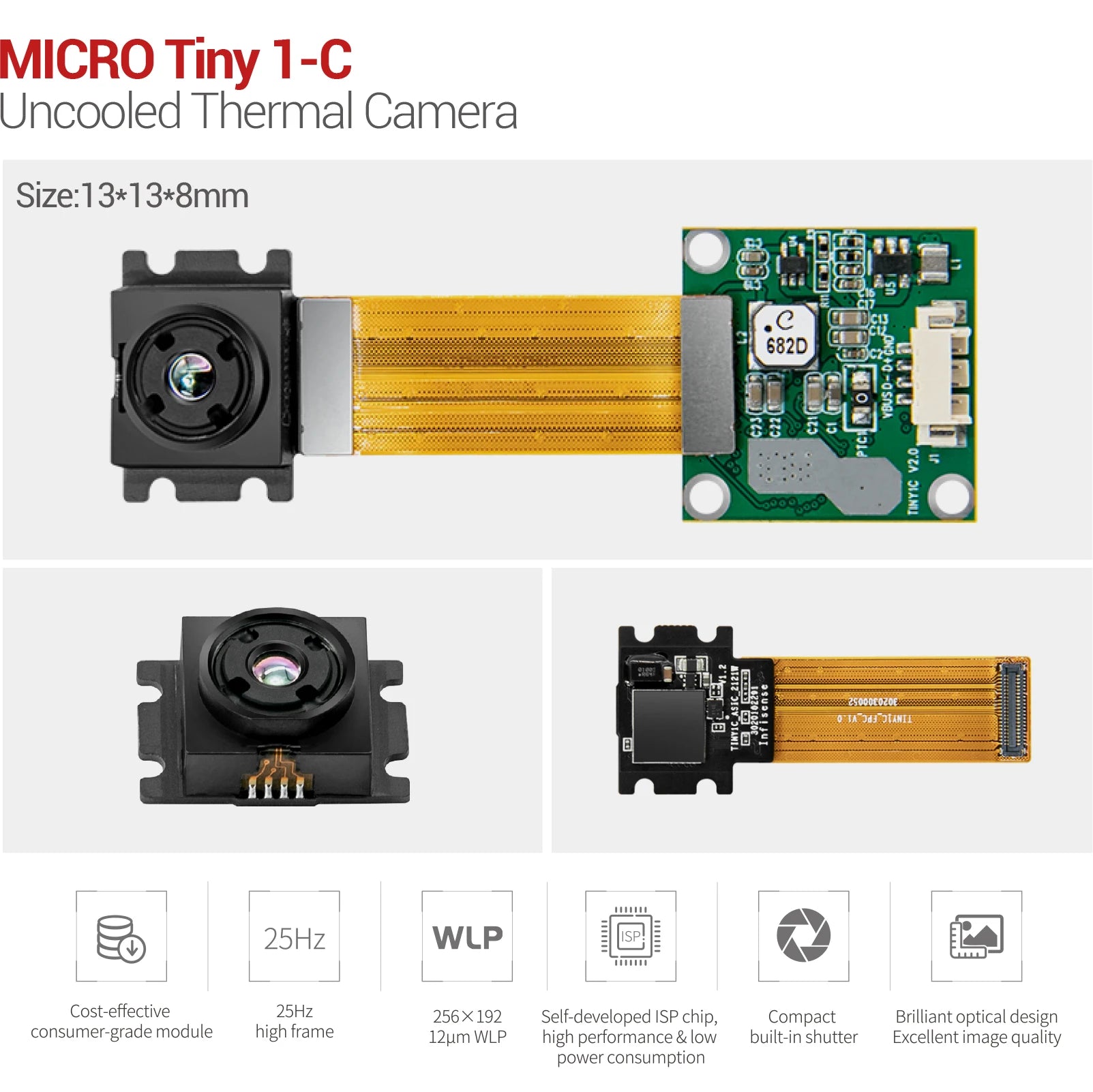 Neues Tiny1-C 25Hz Micro 8~14um LWIR Wärmebildkameramodul 256*192 12um Auflösung ungekühlter Infrarotdetektor 10 MICRO Tiny 1-C Uncooled Thermal Camera Size:1 3*13*8