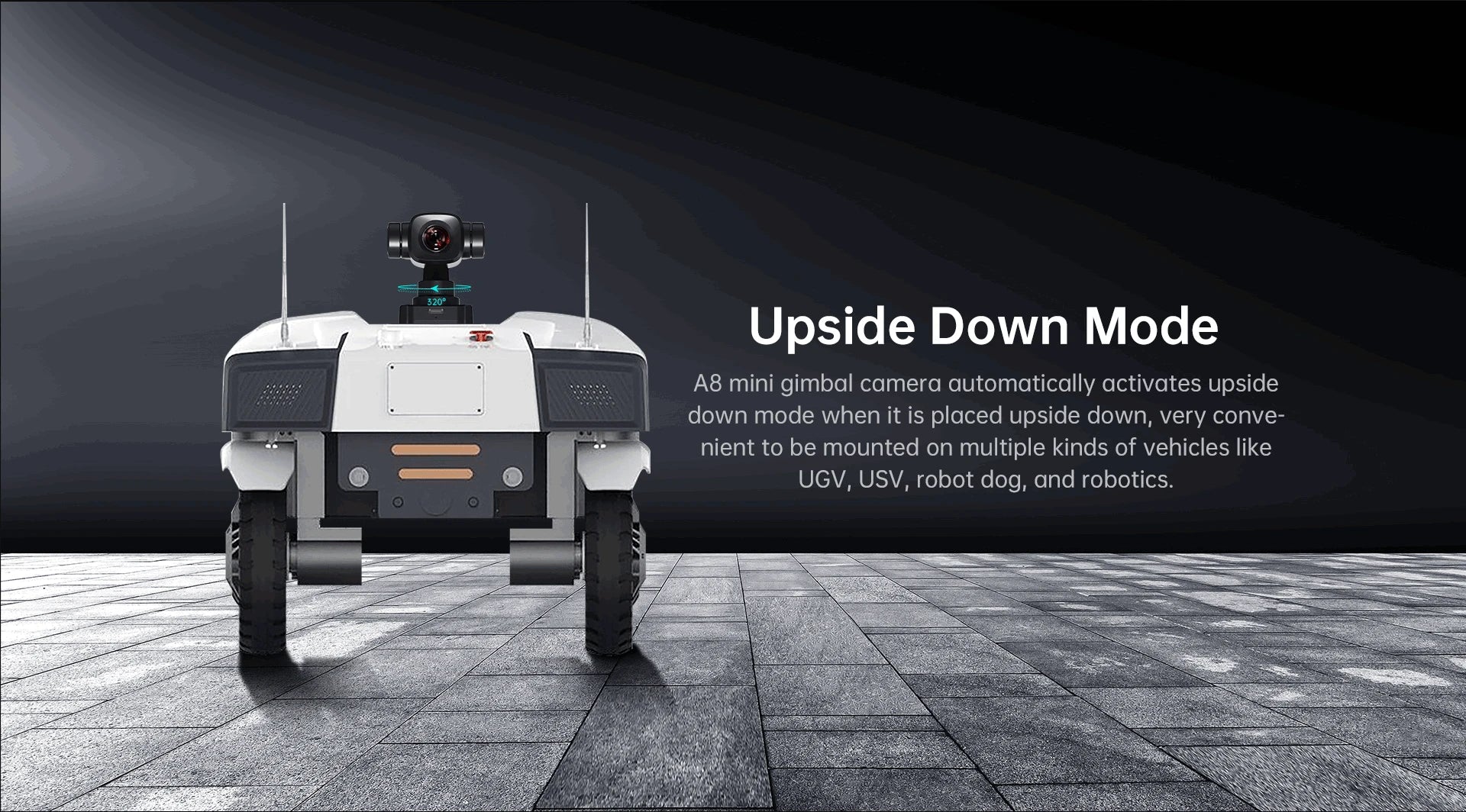 SIYI A8 mini 4K AI 8MP Ultra HD 6X Digitalzoom Gimbal-Kamera mit DVR 1/1,7 Zoll Sony Sensor 95g Leichtgewicht 55x55x70mm 15 A8 mini gimbal camera automatically activates upside down mode when it is placed upside
