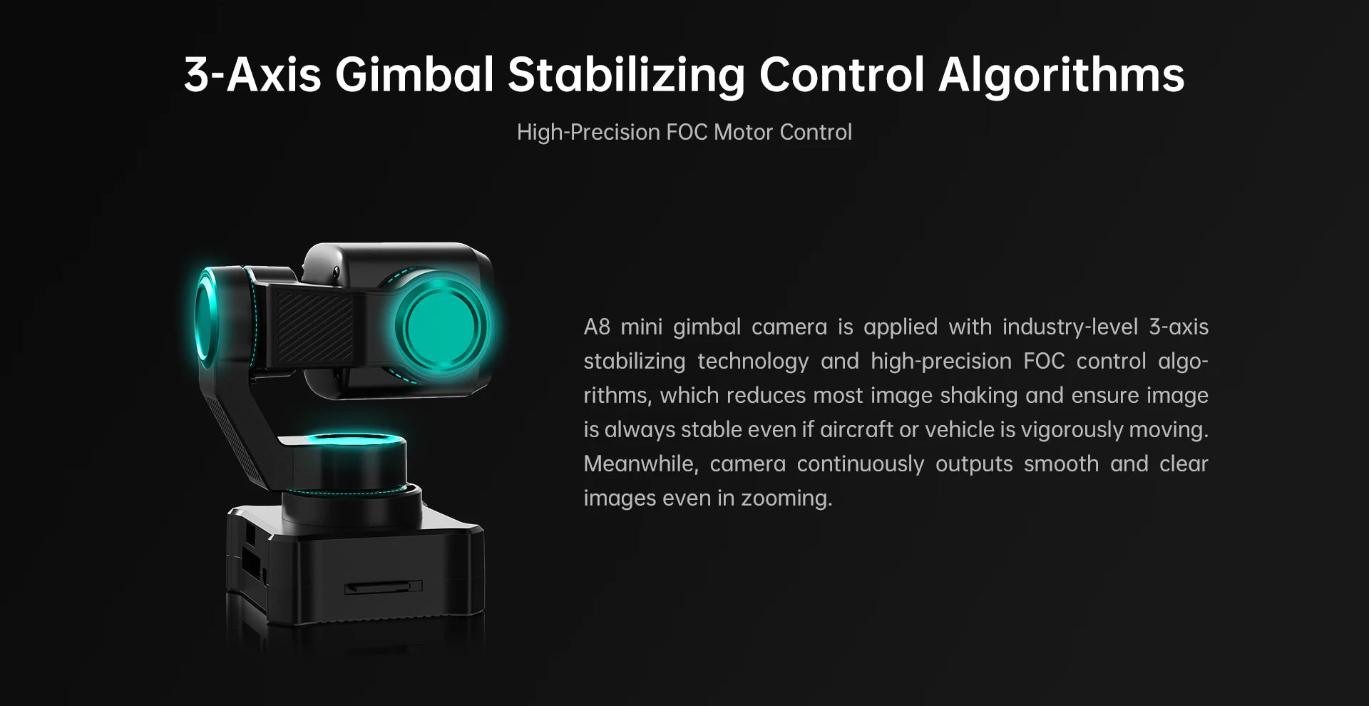 SIYI A8 mini 4K AI 8MP Ultra HD 6X Digitalzoom Gimbal-Kamera mit DVR 1/1,7 Zoll Sony Sensor 95g Leichtgewicht 55x55x70mm 19 A8 mini gimbal camera is applied with industry-level 3-axis stabilizing