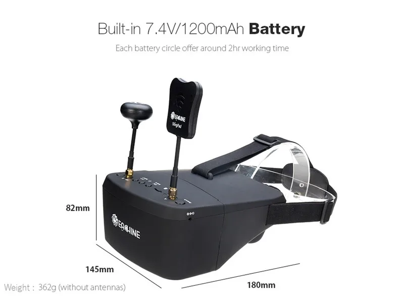 Eachine EV800D FPV-Brille – 5,8 G 40 CH 5 Zoll 800 x 480 Video-Headset HD DVR Diversity FPV-Drohnenbrille mit Batterie für RC-Modell RC-Drohnenteile 12