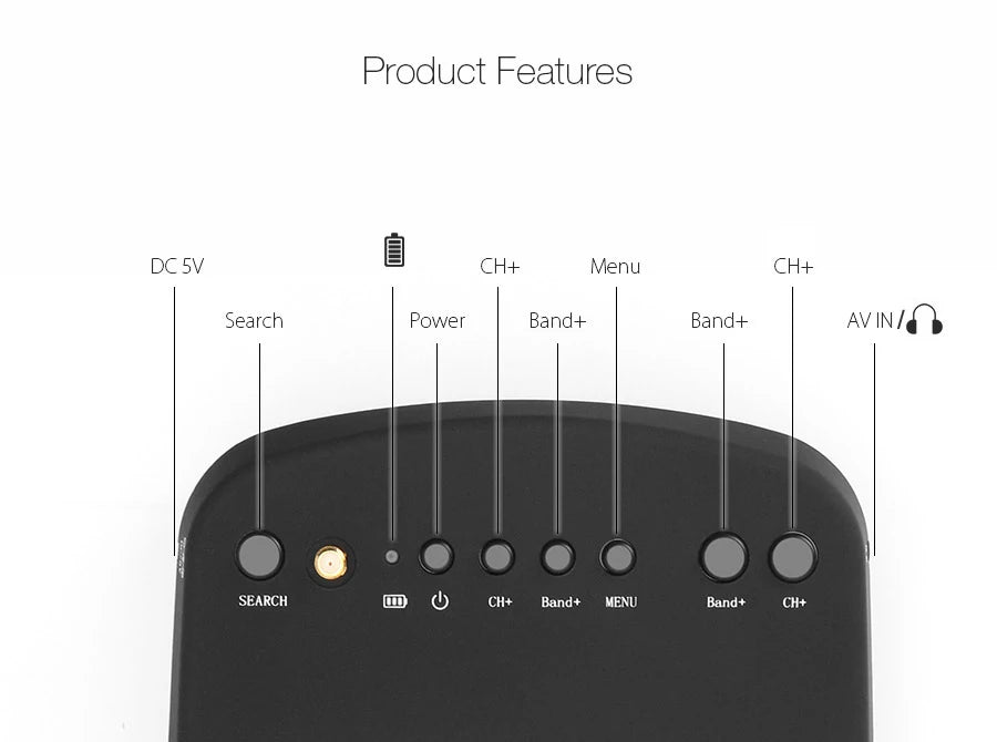 Product Features DC 5V Menu CH+ Search Power Band+ Band+ AVIN/O
