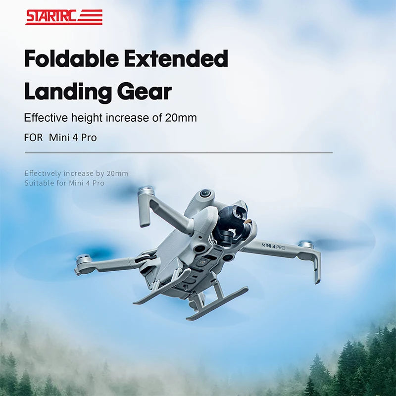 For DJI Mini 4 Pro Propeller Guard, SVARRRC Foldable Extended Landing Gear Effective height increase of 2Omm Suitable