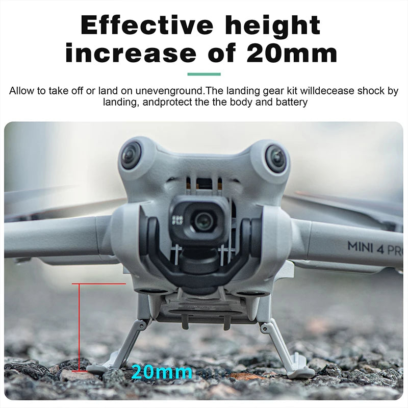 For DJI Mini 4 Pro Propeller Guard, Effective height increase of 2Omm Allow to take off or land on unevenground . the
