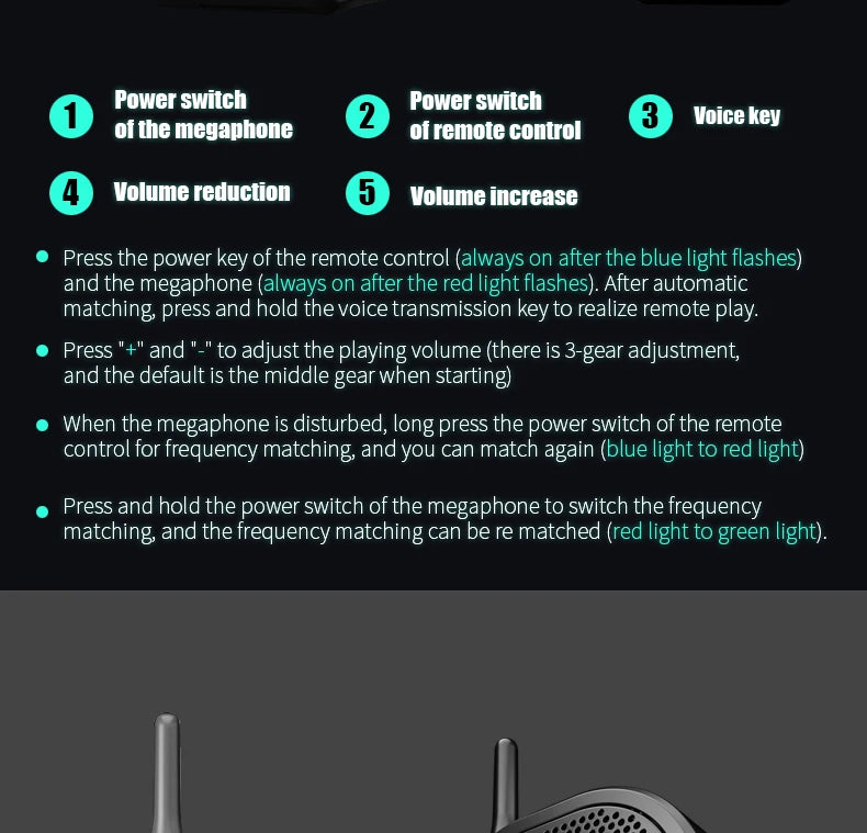 Drone Speaker Megaphone, press and hold the voice transmission key to realize remote play . there is 3-gear adjustment