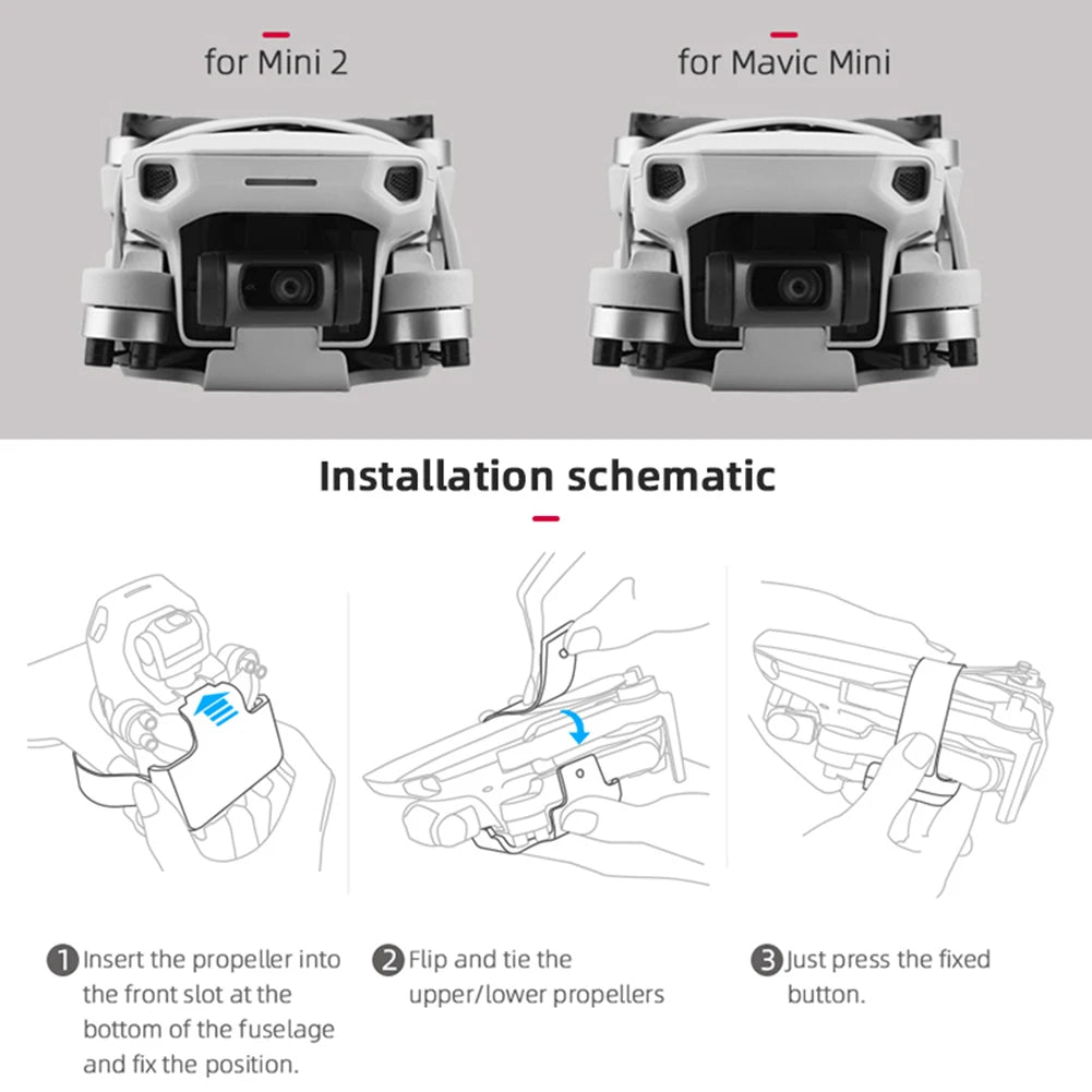 for Mini 2 for Mavic Mini Installation schematic Insert the propeller into 2 Flip and tie the