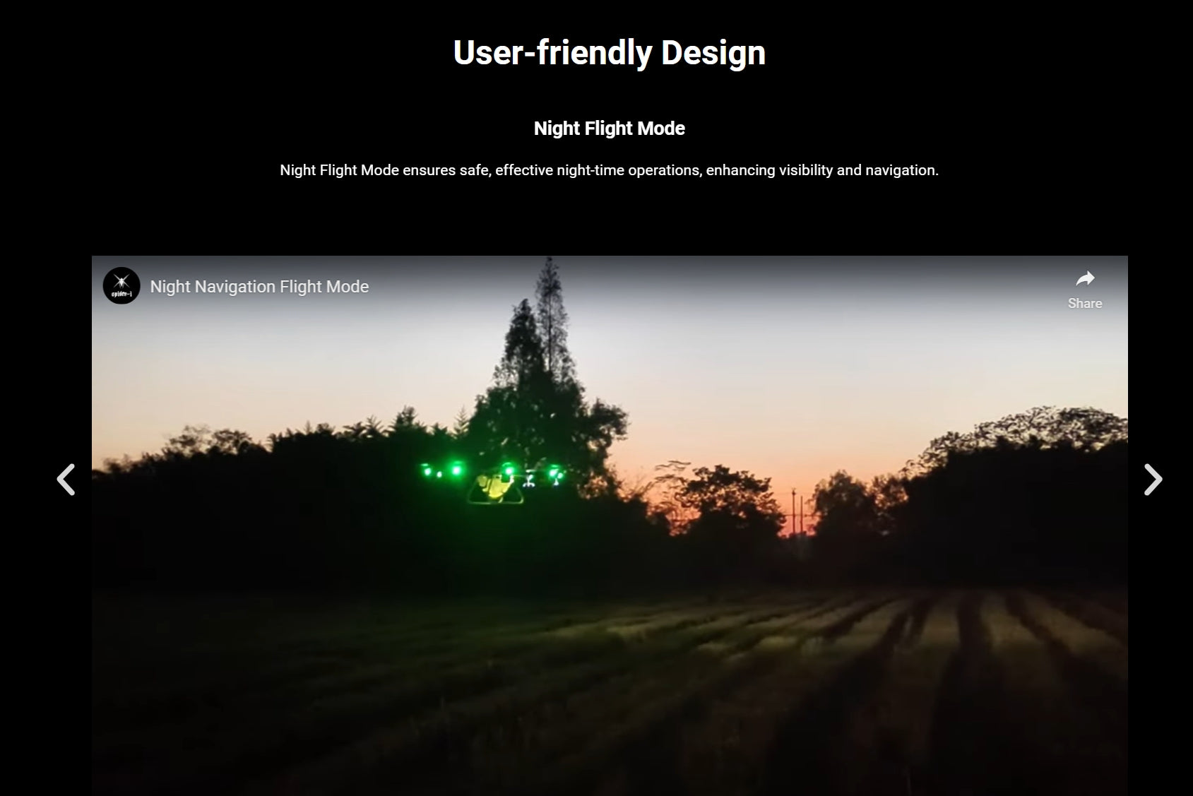 H120 Landwirtschaftsdrohne – 52-Liter-Wassertank-Sprühsystem / 60-kg-Nutzlastverteilungssystem 13 H120 Agriculture Drone, Night Flight Mode ensures safe; effective night-time operations, enhancing visibility and navigation: