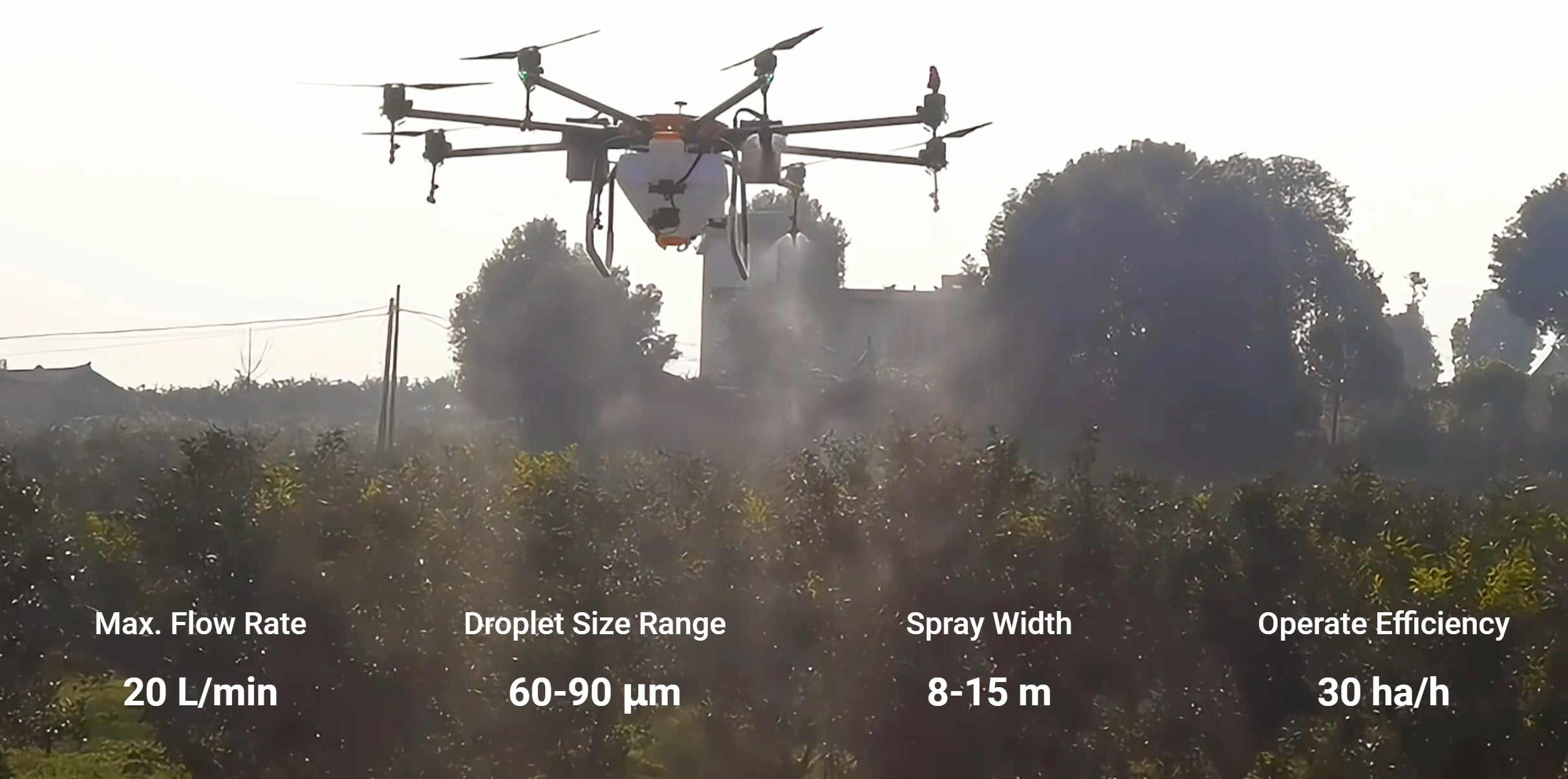 H160 Landwirtschaftsdrohne – 8 Achsen 72L 82L Spray / 80KG Spread X8 Motor Skydroid H12 14S 42000mAh Batterie Agri Drone 8 H160 Agricultural Drone, Max Flow Rate Droplet Size Range Spray Width Operate Efficiency 20 Ll
