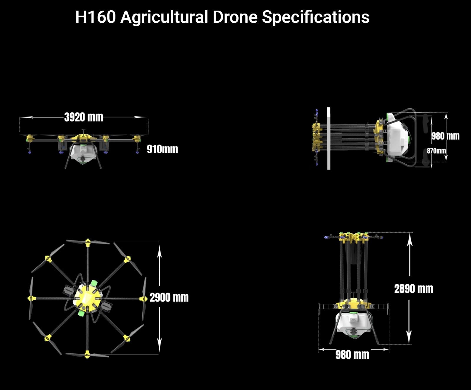 H160 Landwirtschaftsdrohne – 8 Achsen 72L 82L Spray / 80KG Spread X8 Motor Skydroid H12 14S 42000mAh Batterie Agri Drone 19 H160 Agricultural Drone, X8 ESC – Maximum Continuous Operating Current 120 A Foldable Propeller –