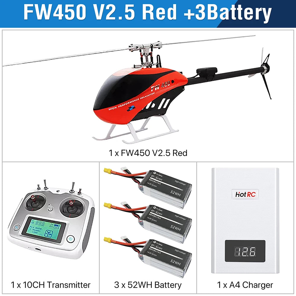 Fly Wing FW450L V2.5 RC Hubschrauber – Fernbedienung RTF FBL 3D GPS APP Automatische Rückkehr mit H1 Flugsteuerungssystem 6CH Hubschrauber für Erwachsene 51 Fly Wing FW450L V2.5 RC Helicopters, FW450 V2.5 Red +3Battery 1x FW45O V2.5