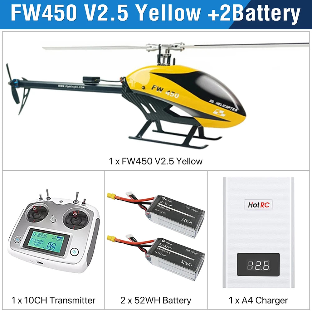 Fly Wing FW450L V2.5 RC Hubschrauber – Fernbedienung RTF FBL 3D GPS APP Automatische Rückkehr mit H1 Flugsteuerungssystem 6CH Hubschrauber für Erwachsene 54 Fly Wing FW450L V2.5 RC Helicopters, FW450 V2.5 Yellow +2Battery 1x FW45O V2.5