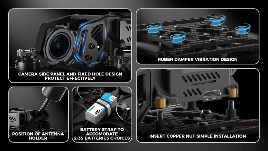 BETAFPV Pavo20, RUBER DAMPER VIBRATION DESICN CAMERA SIDE PAN