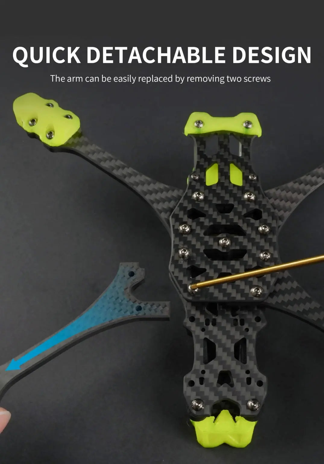 QUICK DETACHABLE DESIGN The arm can be easily replaced by removing two