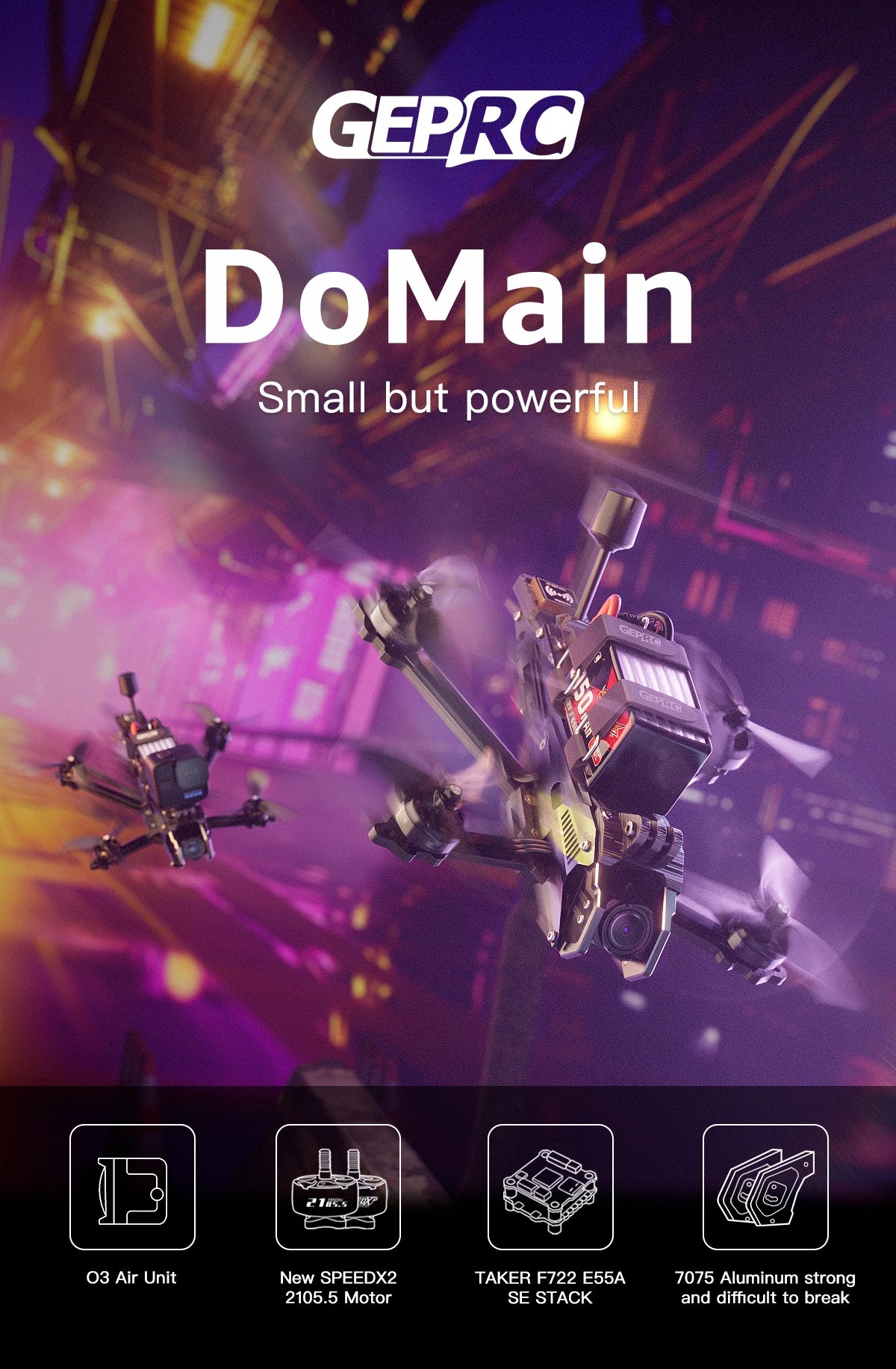 GEPRC DoMain3.6 HD O3 Freestyle FPV Drone, GEPRC DoMain Small but powerful 710* DYP 03 Air Unit S