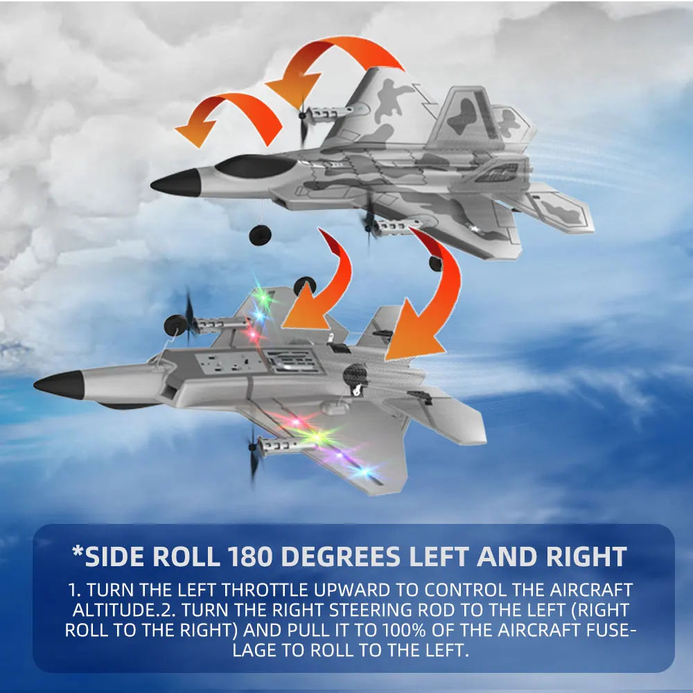 BM16 F22  RC Foam Plane, *SIDE ROLL 180 DEGREES LEFT AND RIGHT 1. TURN