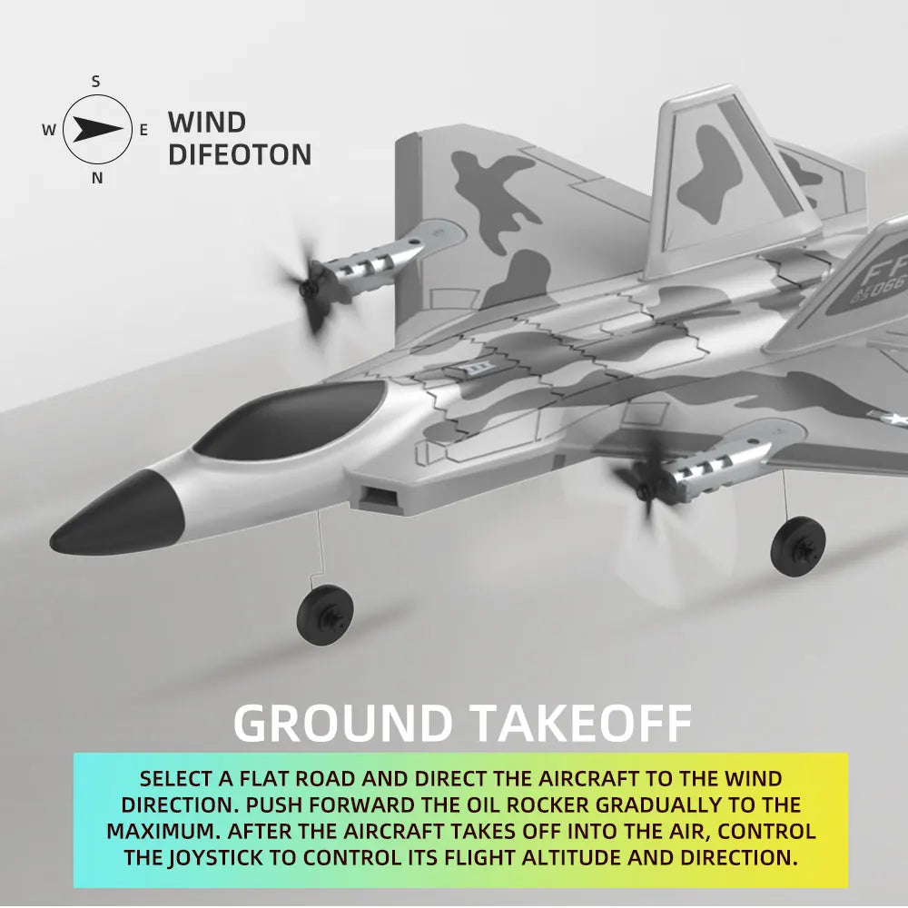 BM16 F22  RC Foam Plane, WIND DIFEOTON GROUND TAKEOFF SELECT A FLAT RO