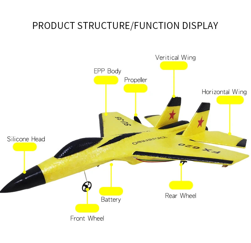 RC Aircraft SU-35 Plane, Veritical EPP Body Propeller Horizontal Silicone Head Rear Wheel Battery Front Wheel
