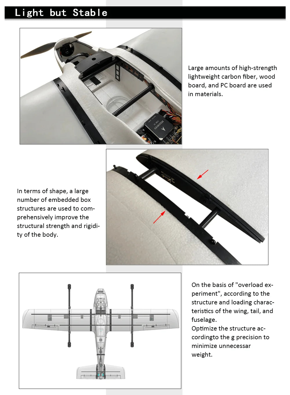 Makeflyeasy Striver mini (Hand Version), embedded box structures are used to com- prehensively improve the structural strength and rigid