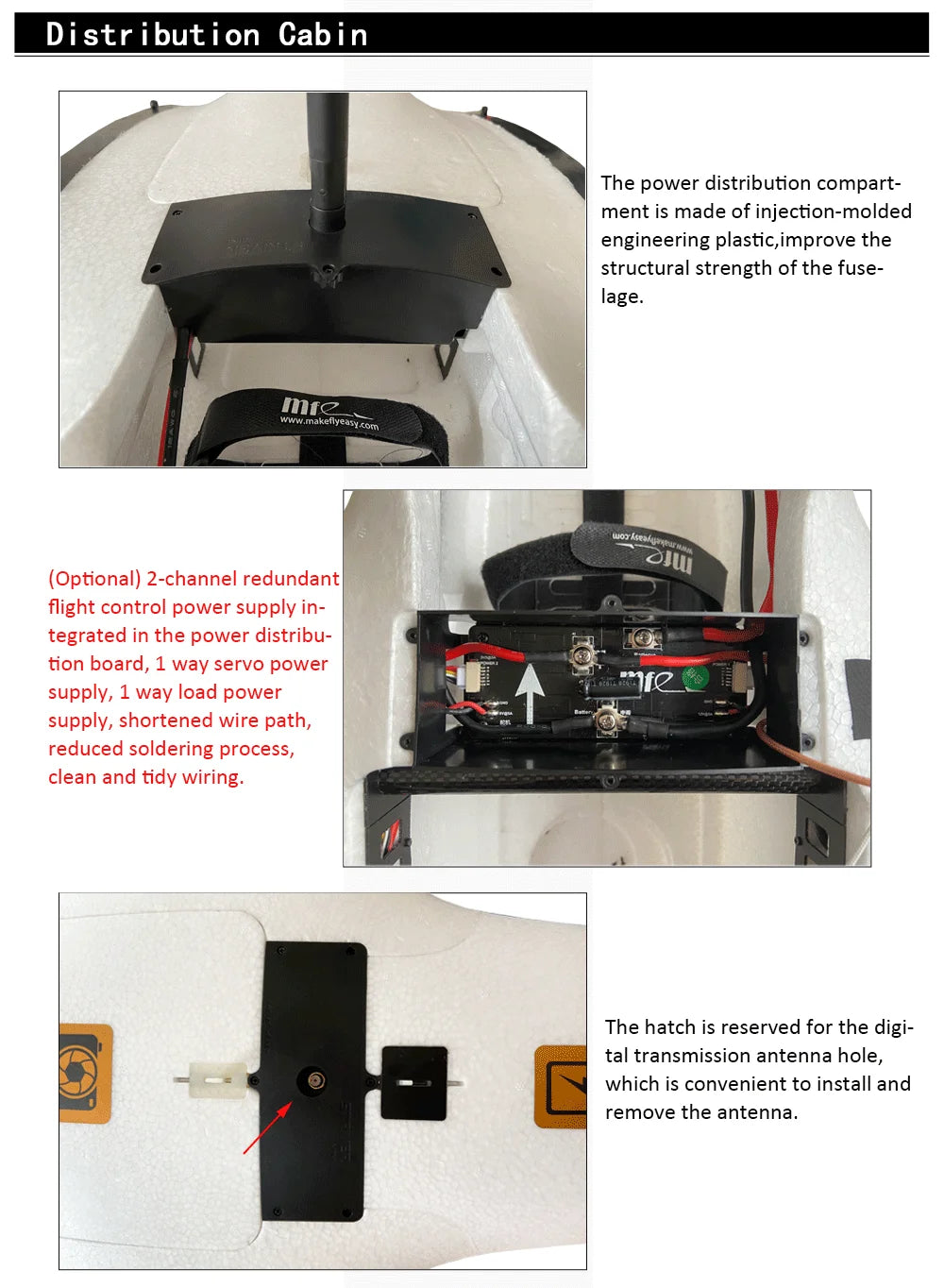 Makeflyeasy Striver mini (Hand Version), the hatch is reserved for the digi- tal transmission antenna hole, which is convenient to