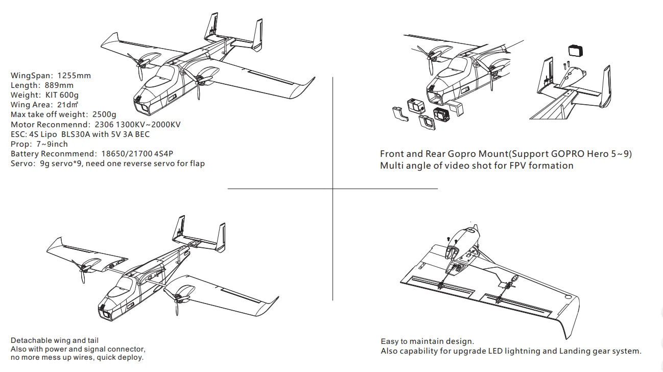 2023 ATOMRC Killer Whale RC Самолет 1255 мм Размах крыльев AIO EPP FPV Самолет с креплением для камеры БПЛА Комплект для самолетов/PNP/FPV RC Игрушки 16 2023 ATOMRC Killer Whale