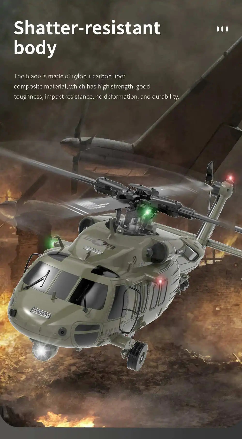 Eachine E200  RC Helicopter, nylon + carbon fiber composite material has high strength, good toughness, impact resistance, no de
