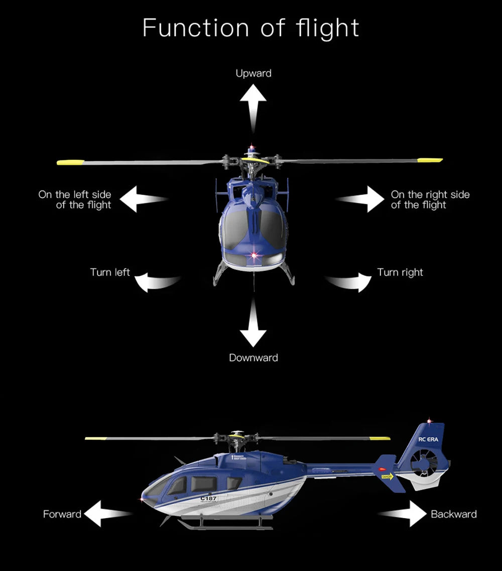 RC ERA C187 Rc-Hubschrauber – 2,4 G 4-Kanal-Einzelblatt-EC-135-Maßstab, 6-Achsen-Gyro-Elektro-Flybarless-RC-Fernbedienungshubschrauber RTF VS Eachine E120 20 RC ERA C187 Rc Helicopter, Function of flight Upward On the left side On the right side of the flight Turn left Turn