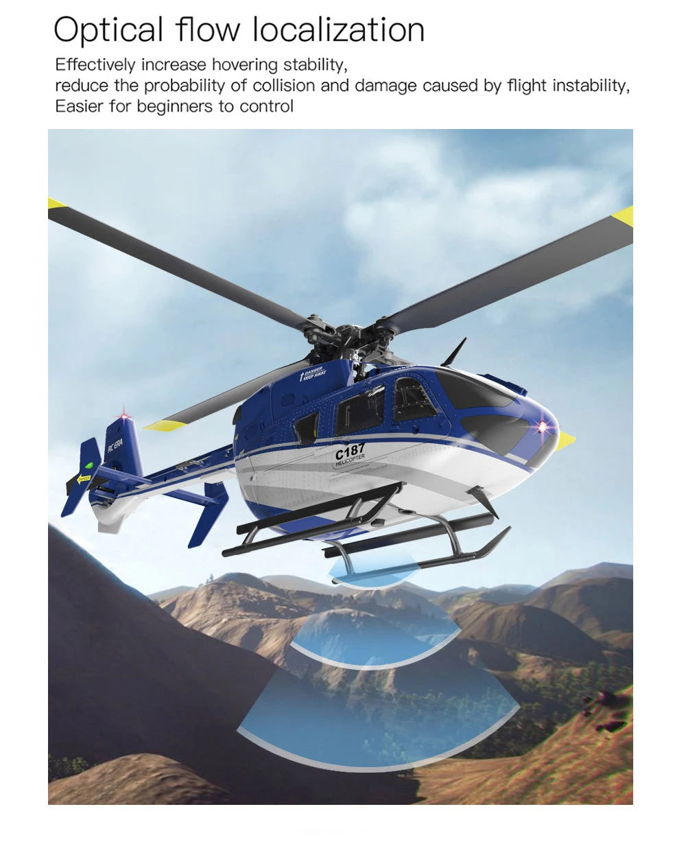 RC ERA C187 Rc-Hubschrauber – 2,4 G 4-Kanal-Einzelblatt-EC-135-Maßstab, 6-Achsen-Gyro-Elektro-Flybarless-RC-Fernbedienungshubschrauber RTF VS Eachine E120 21 RC ERA C187 Rc Helicopter, Optical flow localization increases hovering stability, reduces the probability of collision .