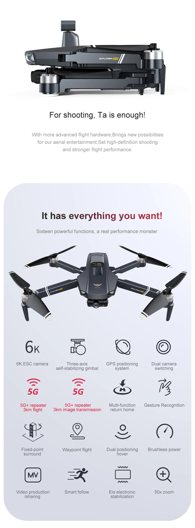 8819 Drone - НОВЫЙ Дрон 2023 года Профессиональный Reperter GPS WIFI 3-осевой карданный подвес Камера Вертолет Бесщеточный двигатель FPV 6K HD RC Квадрокоптер Самолет Профессиональный дрон с камерой 26 8819 Drone, ACICDSC GPS For shooting; Ta is enoughl With more