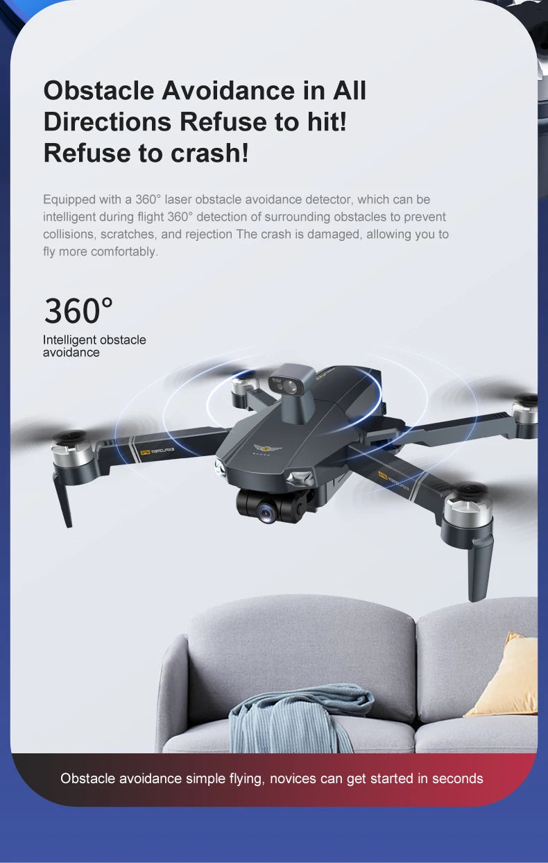 8819 Drone - НОВЫЙ Дрон 2023 года Профессиональный Reperter GPS WIFI 3-осевой карданный подвес Камера Вертолет Бесщеточный двигатель FPV 6K HD RC Квадрокоптер Самолет Профессиональный дрон с камерой 29 8819 Drone, a 360" laser obstacle avoidance detector can be used to avoid