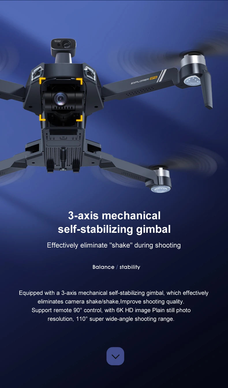 8819 Drone - НОВЫЙ Дрон 2023 года Профессиональный Reperter GPS WIFI 3-осевой карданный подвес Камера Вертолет Бесщеточный двигатель FPV 6K HD RC Квадрокоптер Самолет Профессиональный дрон с камерой 33 8819 Drone, a 3-axis mechanical self-stabilizing gimbal