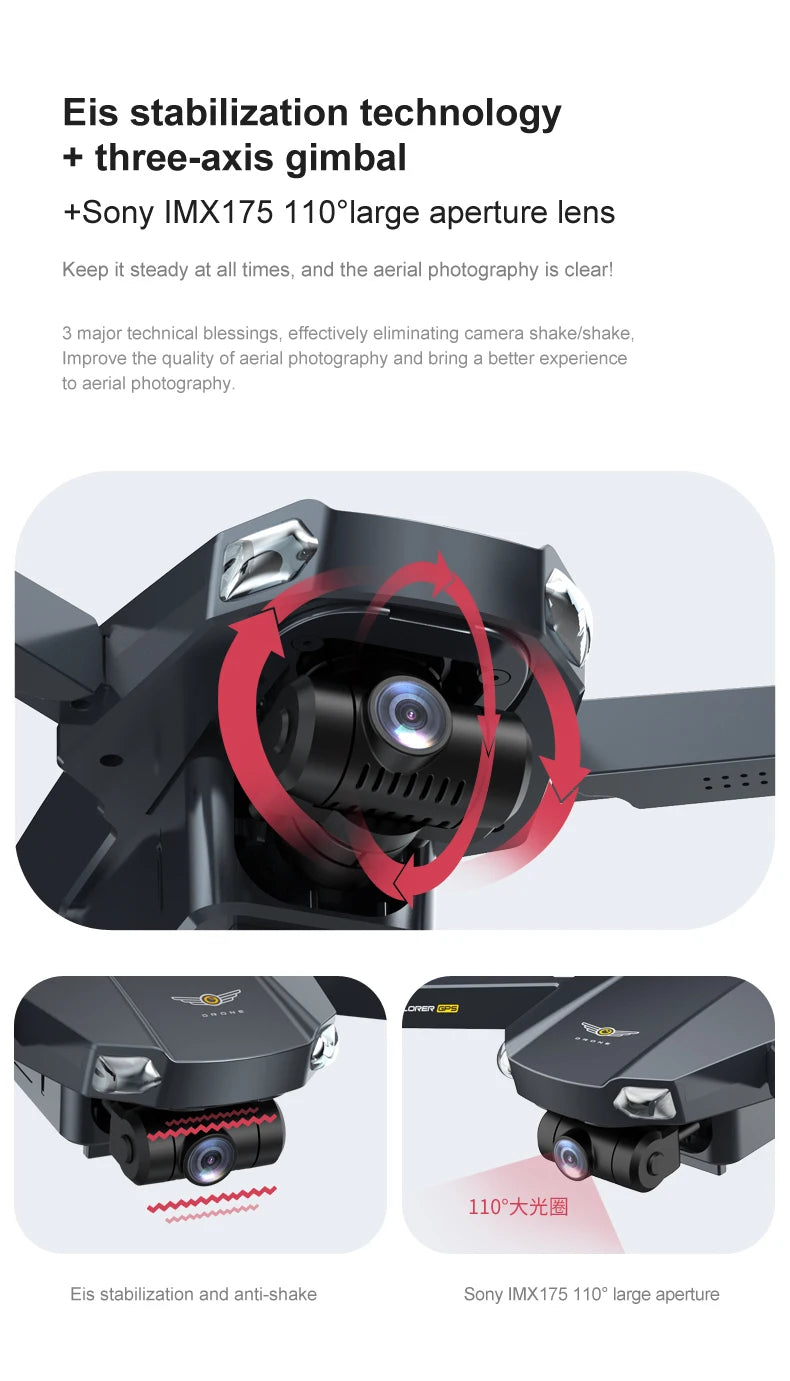 8819 Drone - НОВЫЙ Дрон 2023 года Профессиональный Reperter GPS WIFI 3-осевой карданный подвес Камера Вертолет Бесщеточный двигатель FPV 6K HD RC Квадрокоптер Самолет Профессиональный дрон с камерой 35 8819 Drone, Sony IMX175 110*large aperture lens it steady at