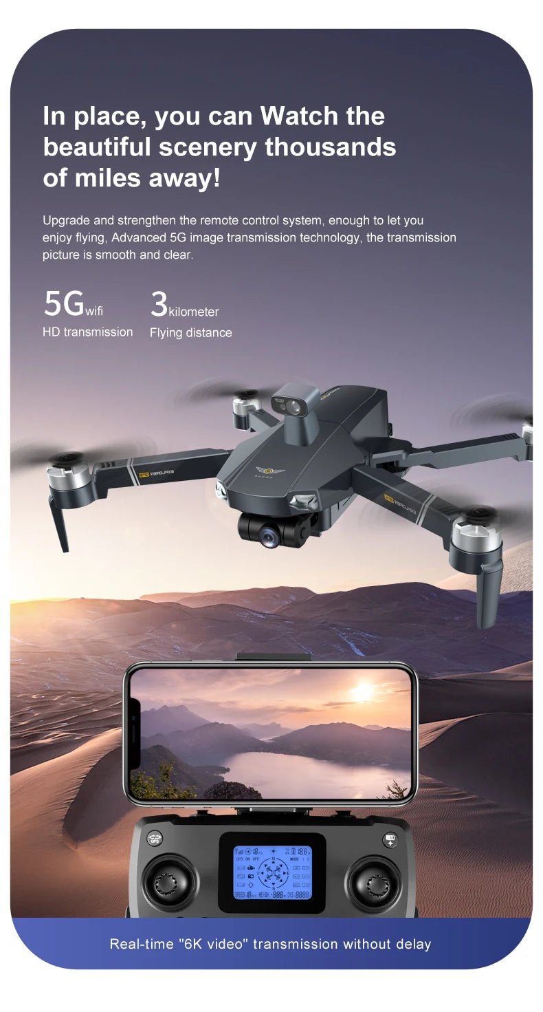8819 Drone - НОВЫЙ Дрон 2023 года Профессиональный Reperter GPS WIFI 3-осевой карданный подвес Камера Вертолет Бесщеточный двигатель FPV 6K HD RC Квадрокоптер Самолет Профессиональный дрон с камерой 36 8819 Drone, advanced 5G image transmission technology, the transmission picture is smooth and clear