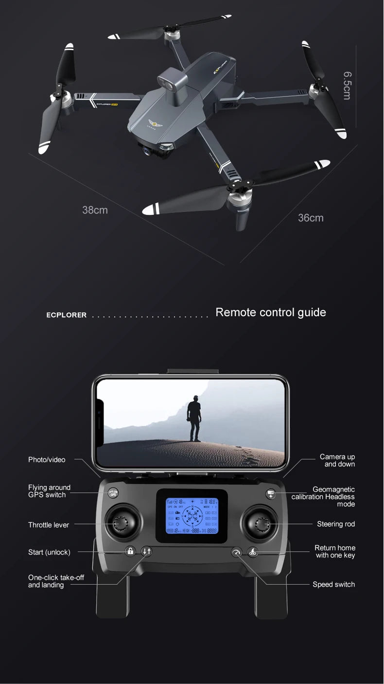 8819 Drone - НОВЫЙ Дрон 2023 года Профессиональный Reperter GPS WIFI 3-осевой карданный подвес Камера Вертолет Бесщеточный двигатель FPV 6K HD RC Квадрокоптер Самолет Профессиональный дрон с камерой 47 8819 Drone, 3 38cm 36cm ECPLORER Remote control