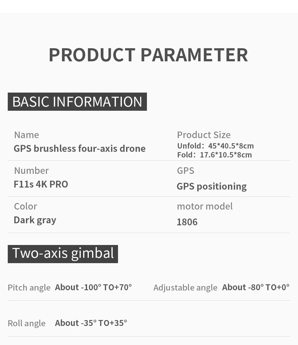 F11S PRO Drone, GPS brushless four-axis drone Unfold: 45*40.5*8cm