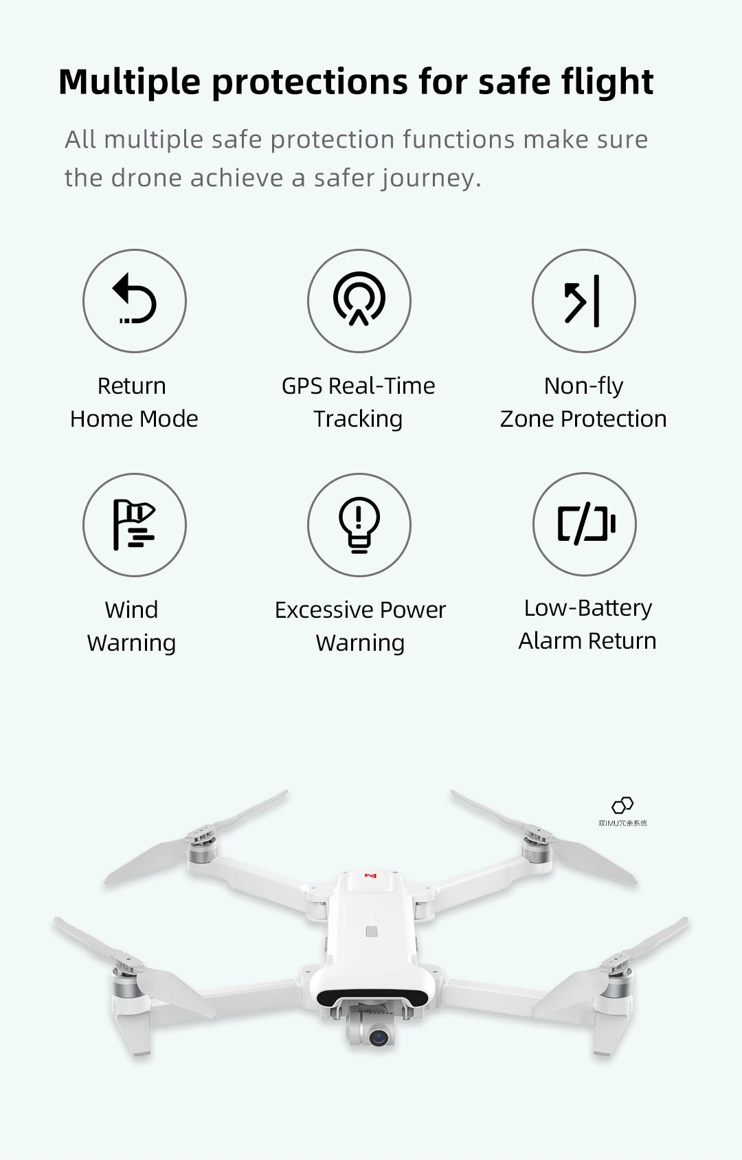 FIMI X8SE 2022 V2 Camera Drone, multiple protections make sure the drone achieve a safer journey . CIJ Wind Ex