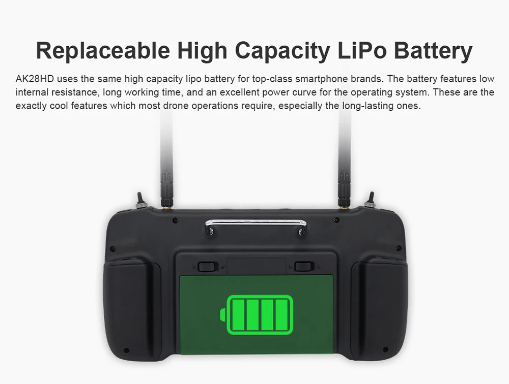 CUAV AK28, the AK28HD uses the same high capacity lipo battery for top-class smartphone brands