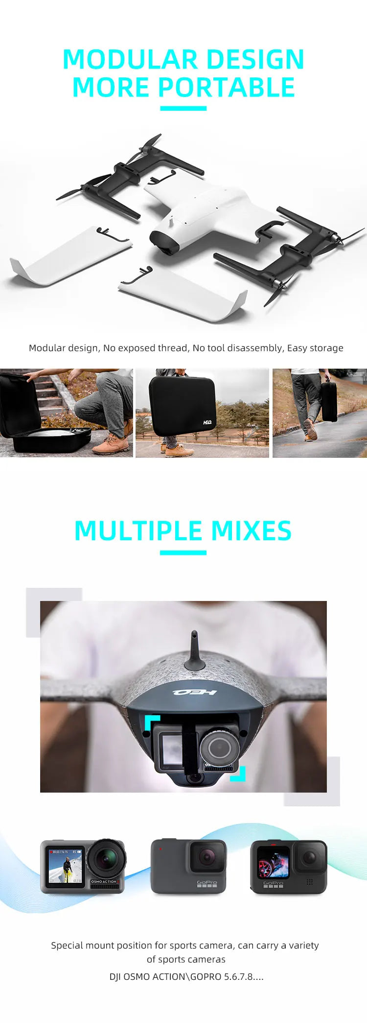 Swan K1 PRO VTOL Fixed Wing Drone, PORTABLE MODULAR DESIGN No exposed thread, No tool disassembly