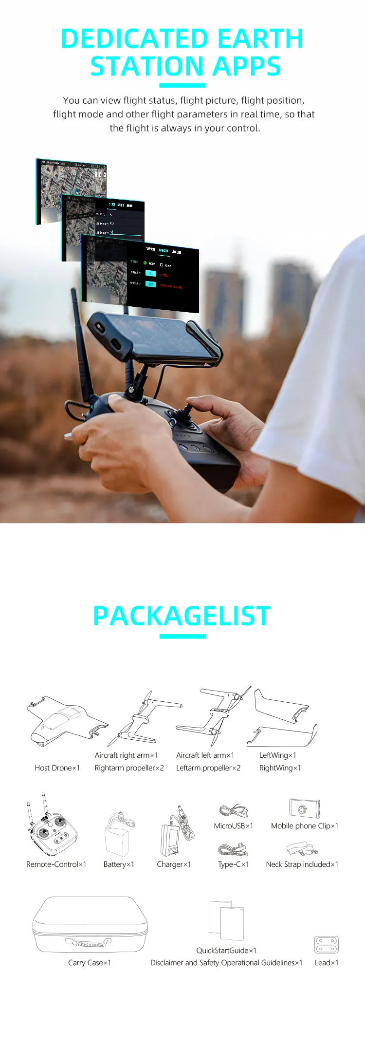 Swan K1 PRO VTOL Fixed Wing Drone, DEDICATED EARTH STATION APPS You can view flight status, flight