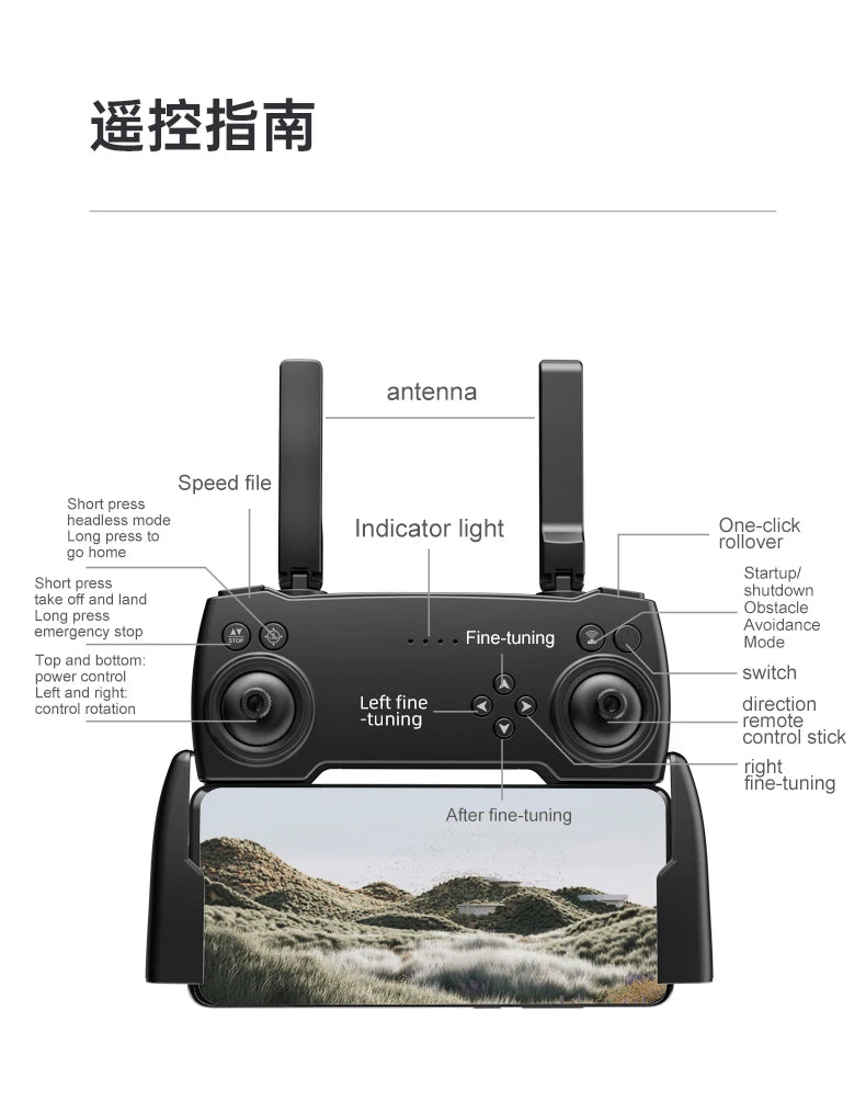S2 Drone, control switch left and right: control rotation left fine-tuning