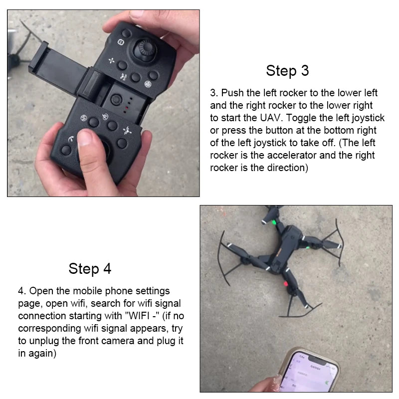 Dron 5G GPS Drone, push the left rocker to the lower left and the right rocker