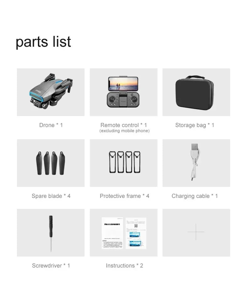 S8 Air  Drone, list drone remote control storage (excluding mobile phone) spare blade protective frame