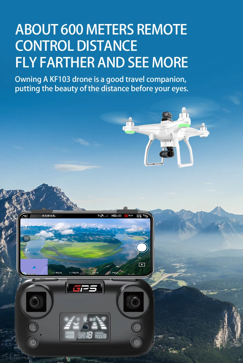 KF103 Drone, ABOUT 600 METERS REMOTE CONTROL DISTANCE FLY F