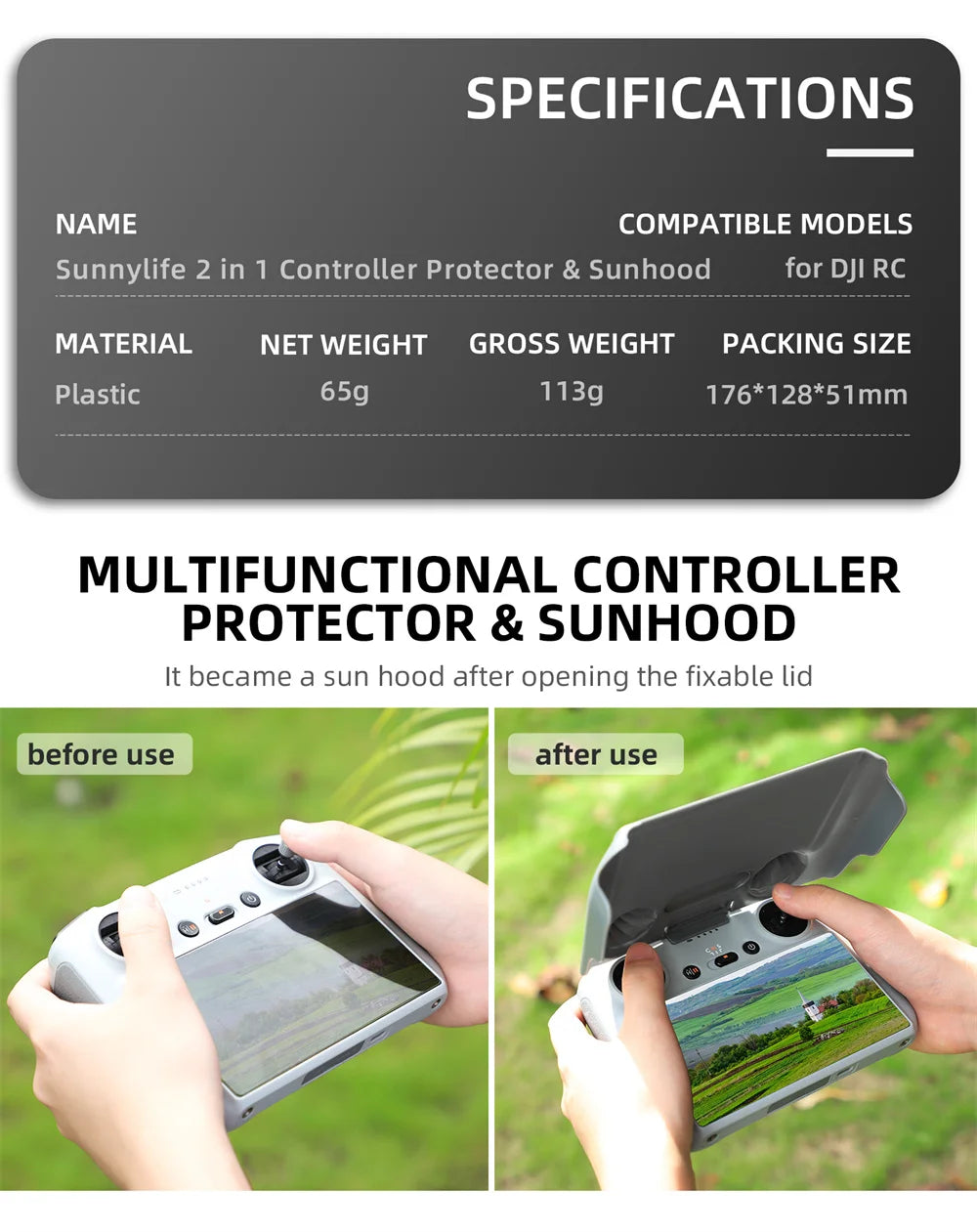 ل DJI Mini 3 Pro التحكم عن بعد Sunhood 2in1 تحكم حامي ل DJI RC غطاء واقٍ مزخرف لهاتف آيفون الشمس هود Mini3 اكسسوارات مجموعة غطاء 17 Sunnylife 2 in 1 Controller Protector & Sunhood for DJI RC .