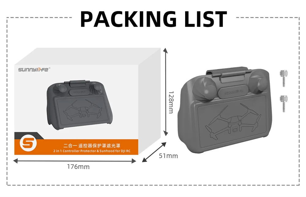 2 in 1 Controller Protector Sunhood for DJI RC 51mm 176mm 