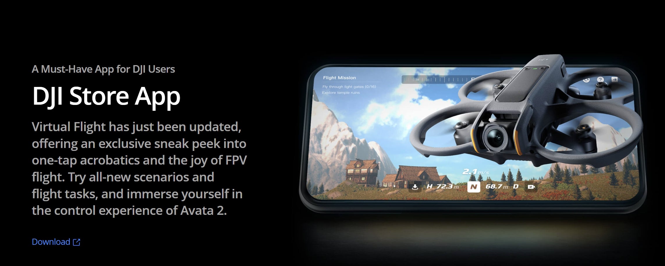 DJI Store App Virtual Flight has just been updated . it offers an exclusive sneak peek into