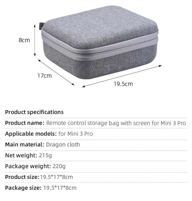 Storage Bag for DJI Mini 3 Pro, 8cm 17cm 19.Scm Product specifications Remote control storage bag screen for Mini